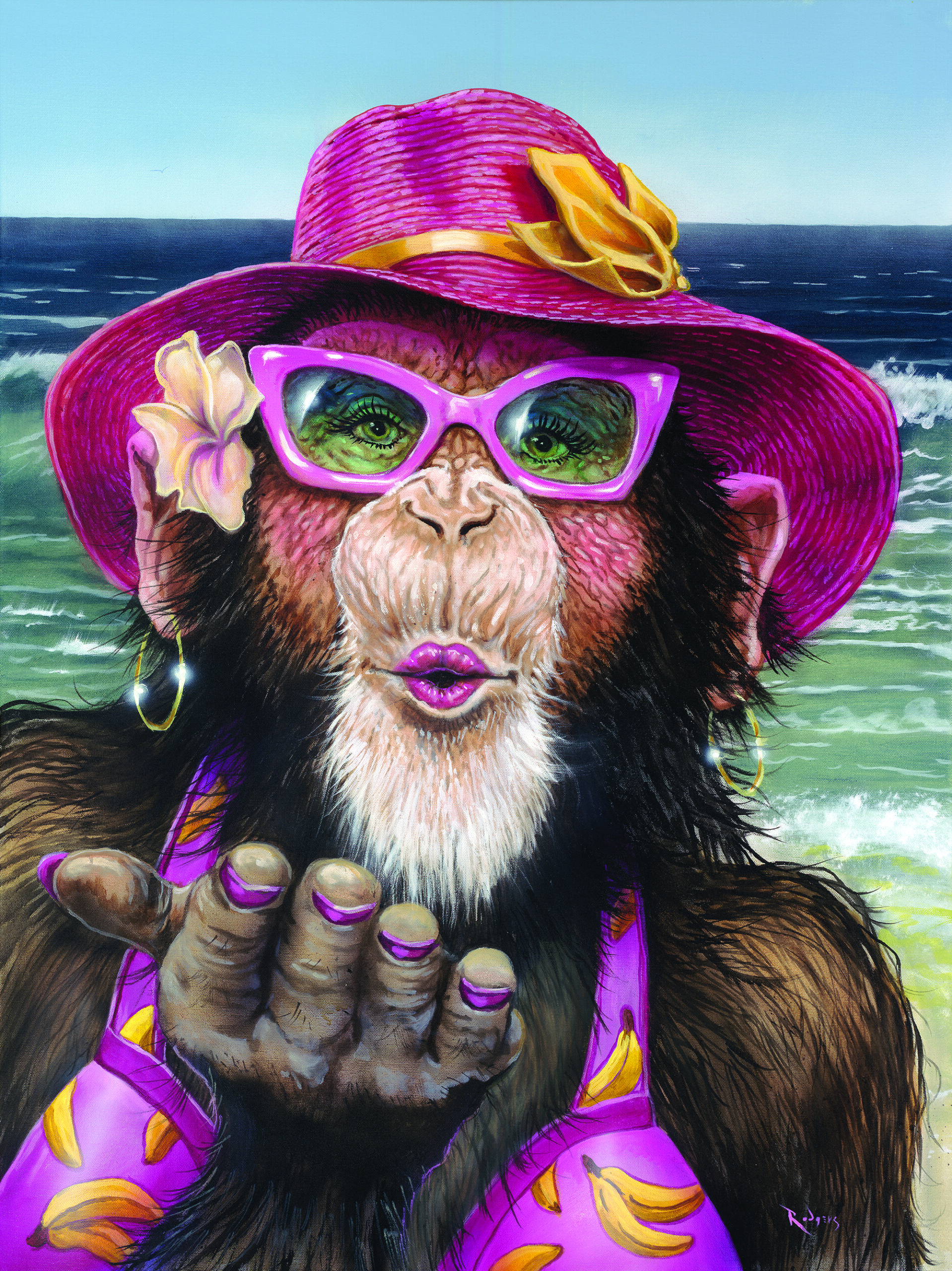 Miami Beach Monkey, Oil on Canvas